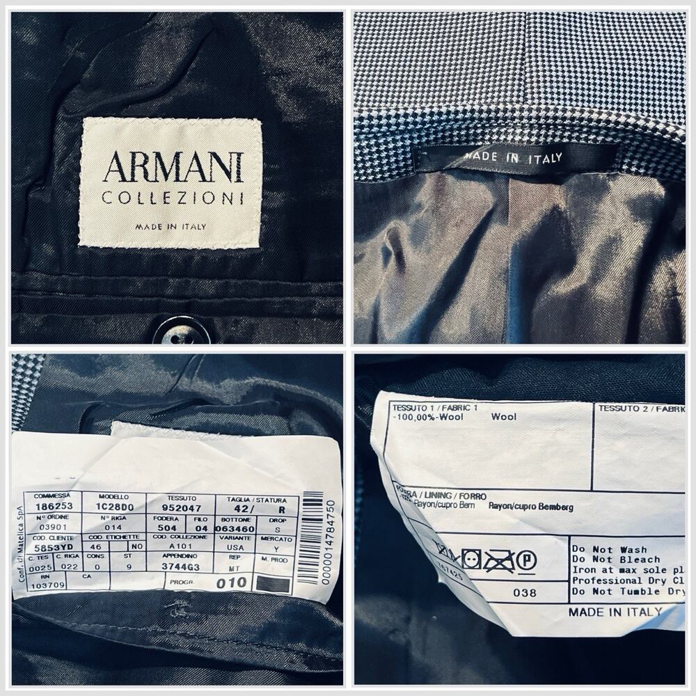 Armani Collezioni 42R Navy Blue & Cream Micro-Houndstooth Designer Blazer Italy - Picture 15 of 16